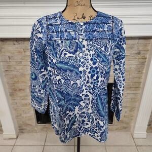 J. CREW floral blue and white embroidered boho tunic size XXS‎